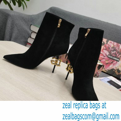 Dolce  &  Gabbana Thin Heel 10.5cm Leather Ankle Boots Suede Black with Baroque DG Heel 2021